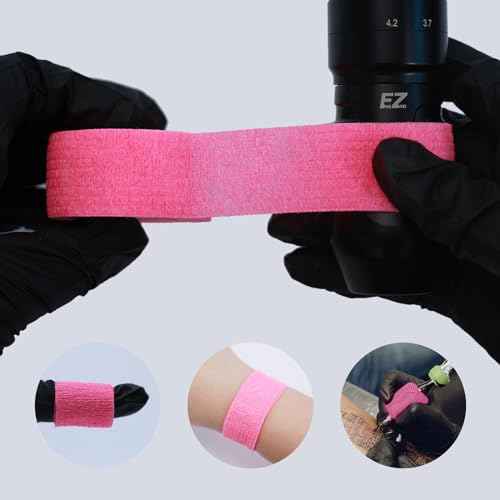 EZ Tattoo Grip Tape - 24PCS (1inch x 5 Yard) Pink Self Adhesive Bandage for Wrist & Ankle Sprain Swelling, Disposable Roll Tattoo Grip Tube Tape for Tattoo Machine and Tattoo Supplies Pet Bandage