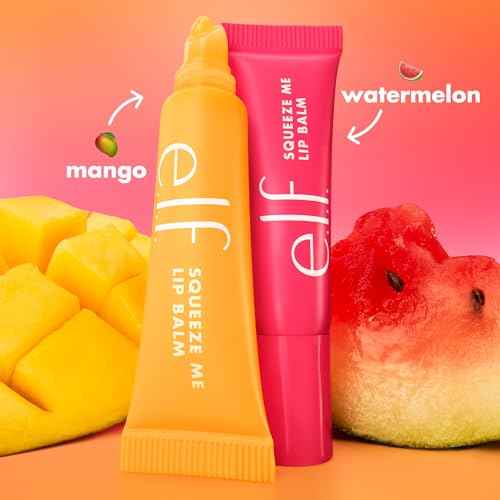 e.l.f. Squeeze Me More Lip Balm Duo, Moisturizing Balm For A Sheer Tint Of Color, Made With Hyaluronic Acid, Vegan & Cruelty-Free, Mango & Watermelon