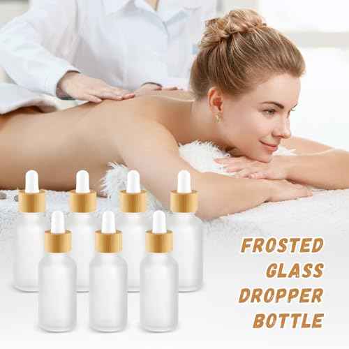 12 Pcs Frosted Glass Dropper Bottle Refillable Essential Oil Container Jars with Eye Dropper & Bamboo Lids for Perfume Sample Cosmetic Liquid Travel - 30ml/1oz
