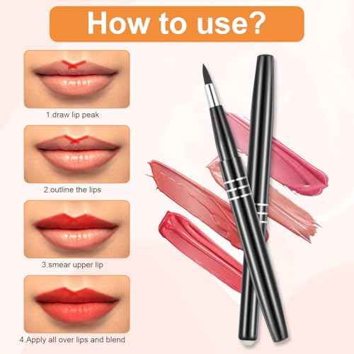 4Pcs Retractable Lip Brush for Lipstick, Travel Lip Brush, Portable Lip Liner Brush, Professional Lip Balm Applicator Lip Makeup Brush with Cap Lip Makeup Tools for Women Lip Gloss