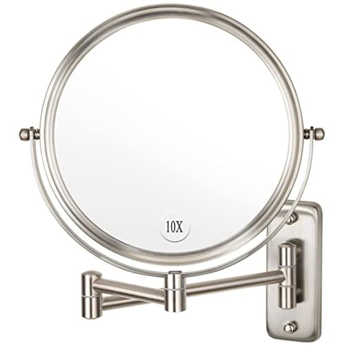 Wall Mounted Makeup Mirror - 10x Magnification 8'' Two-Sided Swivel Extendable Bathroom Mirror Nickel Finish