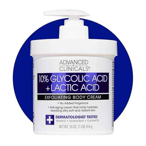 Advanced Clinicals 10% Glycolic Acid + Lactic Acid Lotion Exfoliant Moisturizing Cream With Hyaluronic Acid Moisturizer | AHA Exfoliating Body Cream Improves Look Of Uneven Rough Skin Texture, 16 Oz