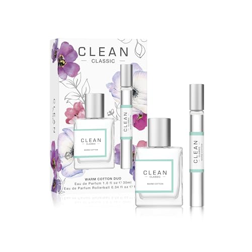 Clean Beauty Perfume Duo, Full & Travel Size, Fresh Laundry Warm Cotton Scent, Strawberry Fields Juicy Berry Notes, Layering, Giftable Fragrance Set