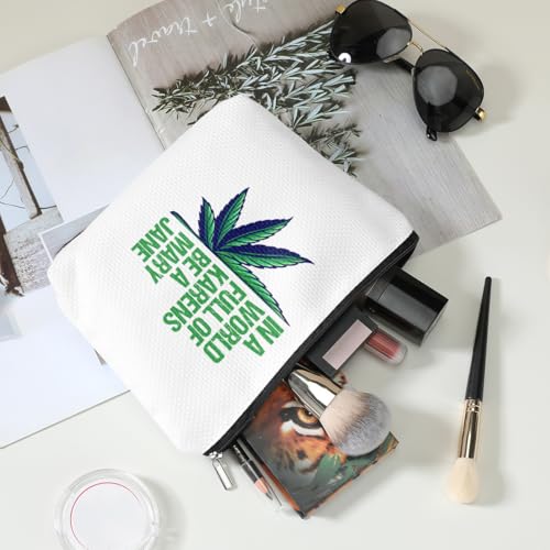 Makeup Cosmetic Marijuana Bag for Women Green Leave Cosmetic Bag Weed Gifts Gag Gifts for Women Friend Coworker Friendship Birthday Graduation Gifts Travel Toiletry Organizer
