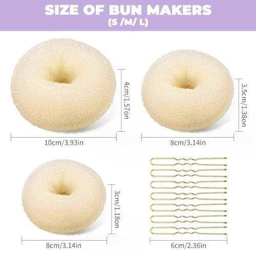 TsMADDTs Donut Bun Maker, 3PCS Hair Bun Maker with 20PCS Bobby Pins Blonde for Ballet Styling