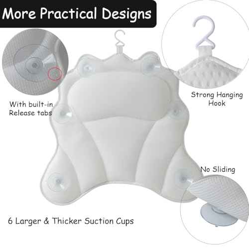 King Mills Plus Size Tub Pillow for Bathtub, Bath Pillow Luxury Bathtub Pillow, Ergonomic Bath Pillow for Women, Bath Tub Pillows for Head and Neck with Soft 4D Air Mesh Fabric, Fits All Bathtub