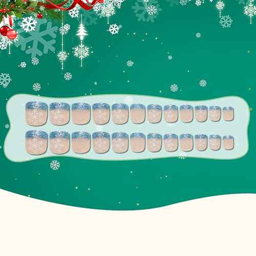 Kids Press on Nails Children Fake Nails 72PCS Artificial Nail Tips Adhesive Full Cover Short False Fingernails for Girls Kids Nail Decoration (Golden Christmas Snow)