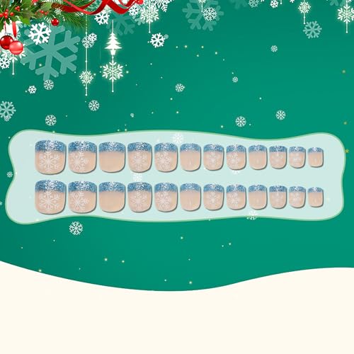 Kids Press on Nails Children Fake Nails 72PCS Artificial Nail Tips Adhesive Full Cover Short False Fingernails for Girls Kids Nail Decoration (Golden Christmas Snow)