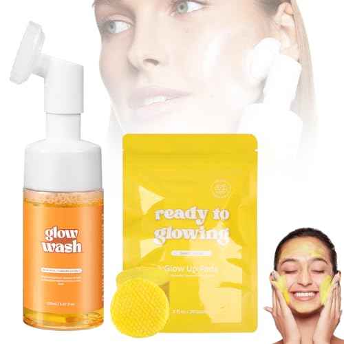 Turmeric Face Wash+Turmeric Cleansing Pads,100% Natural Turmeric Cleansing Pads, Reduce Blemishes & Dark Areas,Daily Cleansing,Cleans the Skin, Gentle Skin Care(1Set)