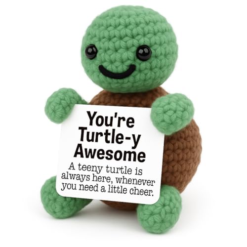 Funny Mini Crochet Turtle Gift ? Handmade Positive Sea Turtle Decor, Emotional Cute Stuffed Animal, Graduation Birthday Teacher Appreciation Gifts for Women Men Coworker Friends