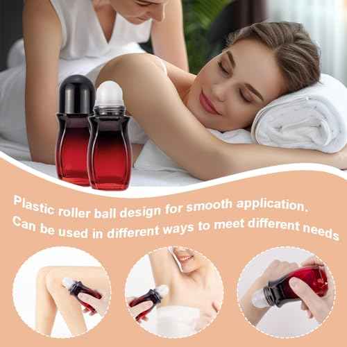 Ellbest 4Pcs Rollerball Bottles Set 50ml Gradient Red Glass Deodorant Roller Bottle with Plastic Roller Ball and 2Pcs Opener Perfume Roll On Bottles Deodorant Containers for Essential Oils (Black Lid)