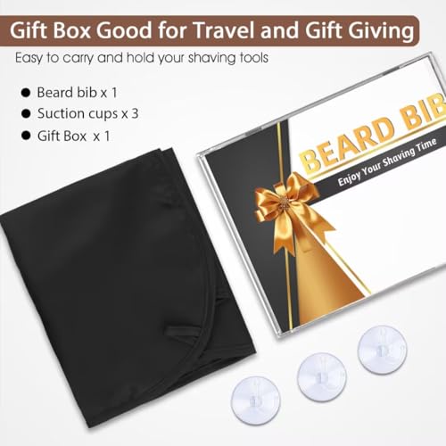 Beard Bib Apron, Stocking Stuffers Christmas White Elephant Gifts for Men Adults Dad Husband, Beard Hair Catcher for Sink, Non-Stick Beard Cape with 3 Suction Cups, Grooming Accessories(Black)
