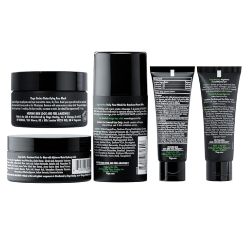 Tiege Hanley Skin Care Set for Men, Advanced Routine for Oily & Combination Skin, Level 2 System, Salicylic Acid Face Wash, Glycolic Pads, Two Moisturizers & Clay Mask, Men¡¯s Skin Care, 5 Piece Kit