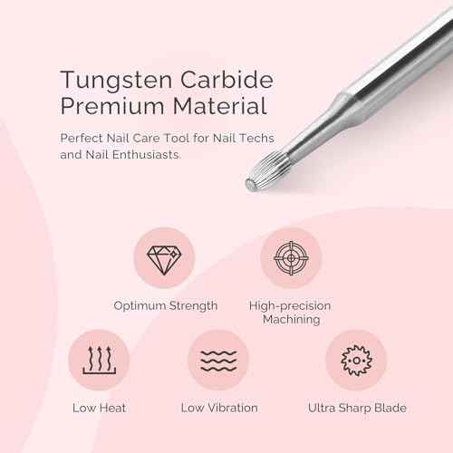 MelodySusie Cuticle Clean Nail Drill Bit 3/32'', Professional Safety Carbide Under Nail Cleaner Nail Bit for Cuticle Dead Skin Nail Prepare, Two Way Rotate, Manicure Nail Salon Supply(Silver, Fine)