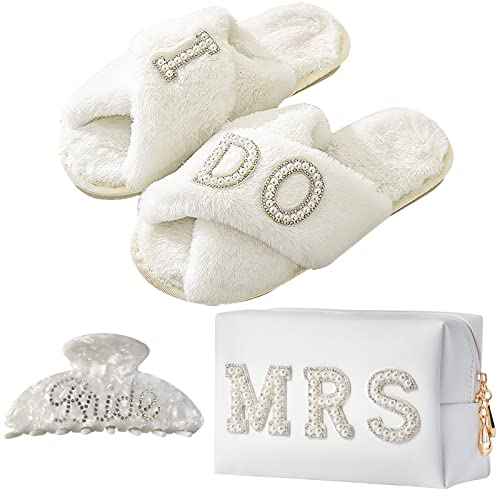 Bride To Be Gift Set - Makeup Bag, Slippers, Robe, Hair Clip - Wedding Gifts
