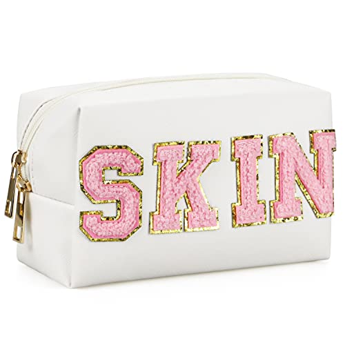 Preppy Makeup Bag,Skincare Bag,PU Leather Portable Waterproof Preppy Stuff for Travel Toiletry Bag,Makeup Bag for Girls Women
