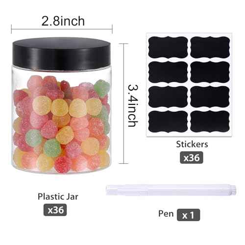 36PCS 8OZ Plastic Jars with Screw On Lids,Labels Refillable Empty Round Slime Containers for Storing Dry Food, Honey Jam, Cream, Butter, Lotion (Black)