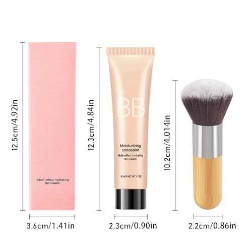 BB Cream Skin Tinted Foundation Makeup,Concealer Full Coverage Lightweight Matte Foundation with Brush,Evens Skin Tone,Oil Control Cover Flaws,Natural Finish for All Skin Types,Vegan - Natural Beige