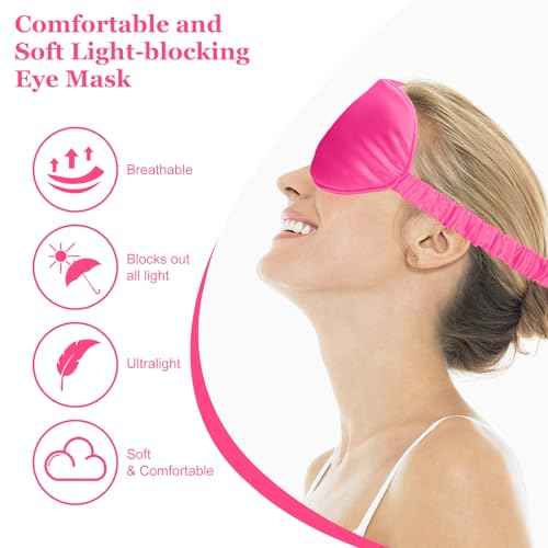 CAVETEE Spa Headband Set with Sleep Eye Mask, Thick Sponge Headband for Makeup Removal, Skincare, Shower (Hot Pink)