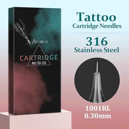 ATOMUS 20pcs Tattoo Cartridge Needles with 20pcs Silicone Ink Cups Size #10 RL RS RM M1 Round Liner Tattoo Needles for Tattoo Gun Pen Liner Pattern (1RL)