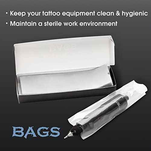 INKin Tattoo Machine Covers - 200pcs (2 inch X 6.4 inch) Disposable Tattoo Pen Machine Bags Transparent White Cartridge Machine Sleeves for Wireless Battery Tattoo Pen Machine