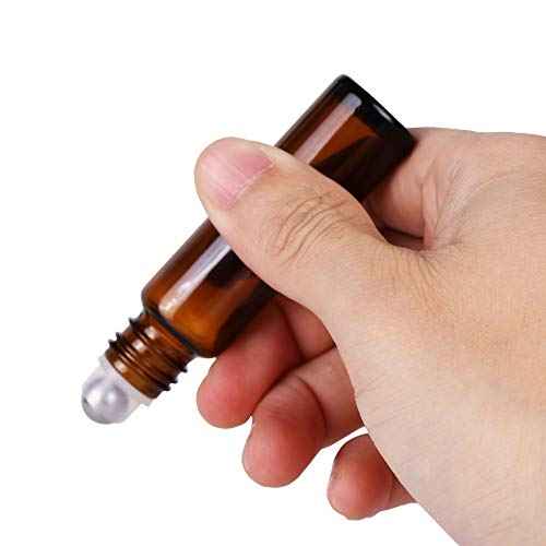 inice 24 Pack Roller Bottles for Essential Oils, Amber Galss 10ml Roll On Bottle with Stainless Steel Roller Balls and Metal Caps