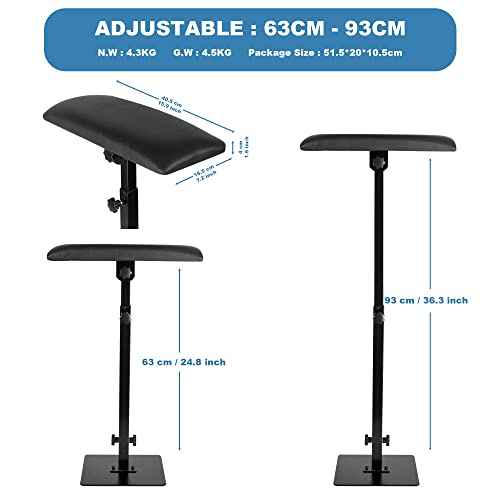 CAKMSMAO Professional Heavy Duty Iron Tattoo Armrest - Adjustable Height and Tilt, Leg Rest Stand with PU Leather Arm Bar Pad