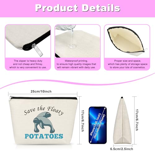 Funny Manatee Gift Manatee Lover Gift for Women Manatee Makeup Bag Sea Animal Lover Gift Friendship Gifts for Manatee Mom Friends Birthday Christmas Gift for Sister Besties Travel Cosmetic Pouch