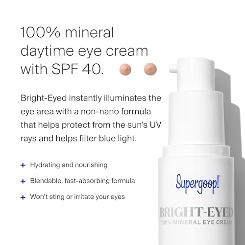 Supergoop! Bright-Eyed Mineral Eye Cream - 0.5 fl oz, Pack of 2 - SPF 40 PA+++ Hydrating & Illuminating Mineral Sunscreen - Under Eye Cream for Dark Circles & Puffiness - Revives Tired Eyes