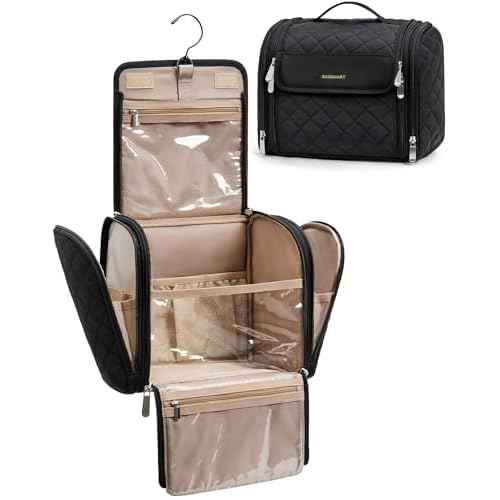 BAGSMART Makeup Bag for Women with Hanging Hook - Portable Cosmetic Case, Large Capacity Door Room Essentials Travel Organizer for Full Sized Cosmetics and Toiletries, Black