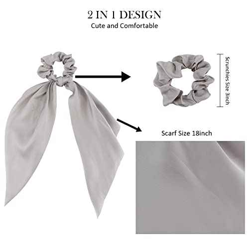 Hair Scarf Scrunchies, TOBATOBA Satin Ponytail Holders with Ribbon Tails, Elastic Hair Bows, Bandanas, and Scrunchies for Women