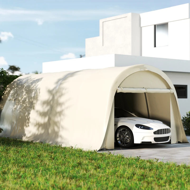 Heavy Duty Carport Garage Tent with Galvanized Frame UPF50 Beige 12x23.6 ft