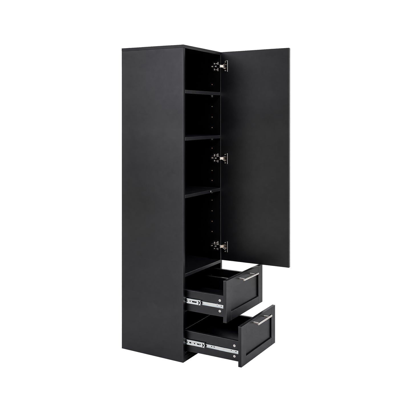Tall Kitchen Storage Cabinet with 1 Door & 2 Drawers - Black