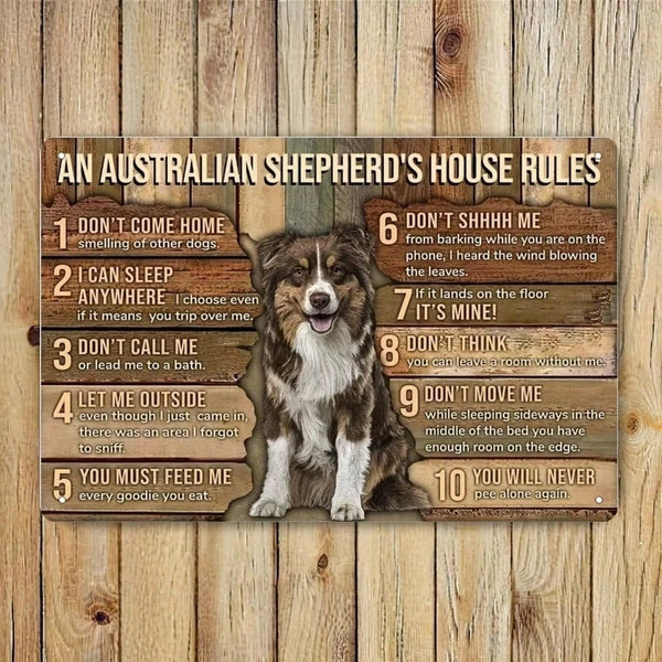 Australian Shepherd Metal Tin Sign - Funny Pet Commands Decor