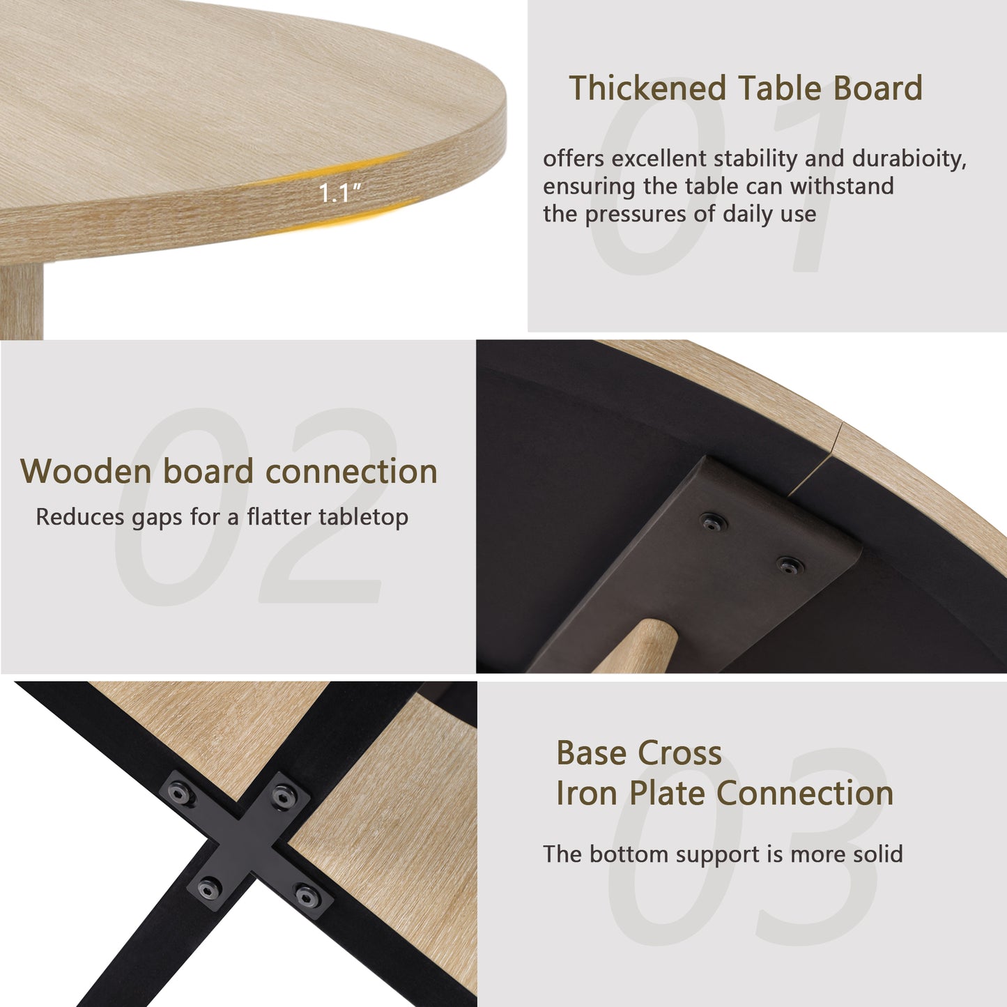 Farmhouse Round Dining Table for 4 - Light Oak, 47.3 Inch