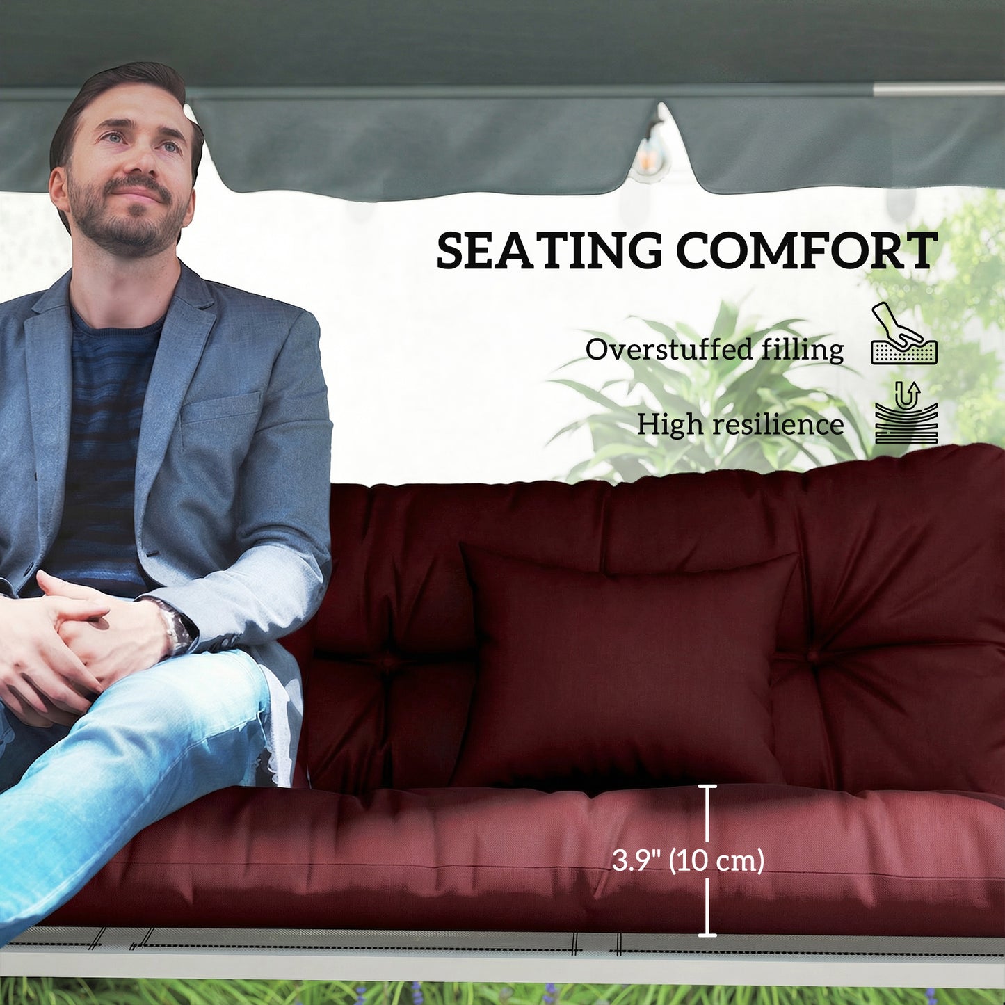 4-Piece Outdoor Bench Cushion Set with Pillows - Wine Red