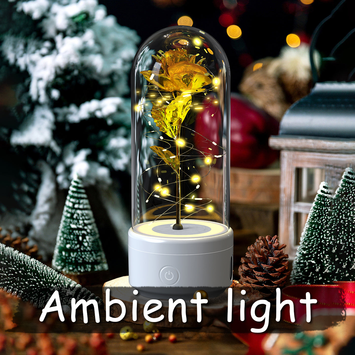 2-in-1 Rose LED Night Light with Bluetooth Speaker - Romantic Glass Decor