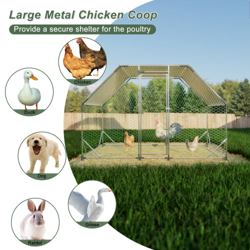 Large Walk-In Chicken Coop with Waterproof Cover - Metal Poultry Run 9.94 ft x 6.46 ft x 6.36 ft