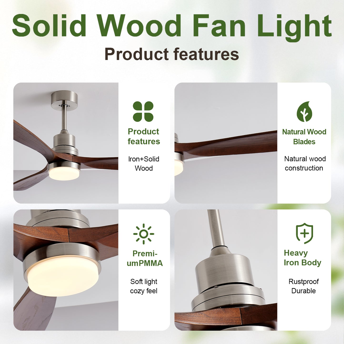 52 Inch Indoor Outdoor Ceiling Fan with Lights and Remote - Modern 3-Blade Design, DC Motor, Brushed Nickel