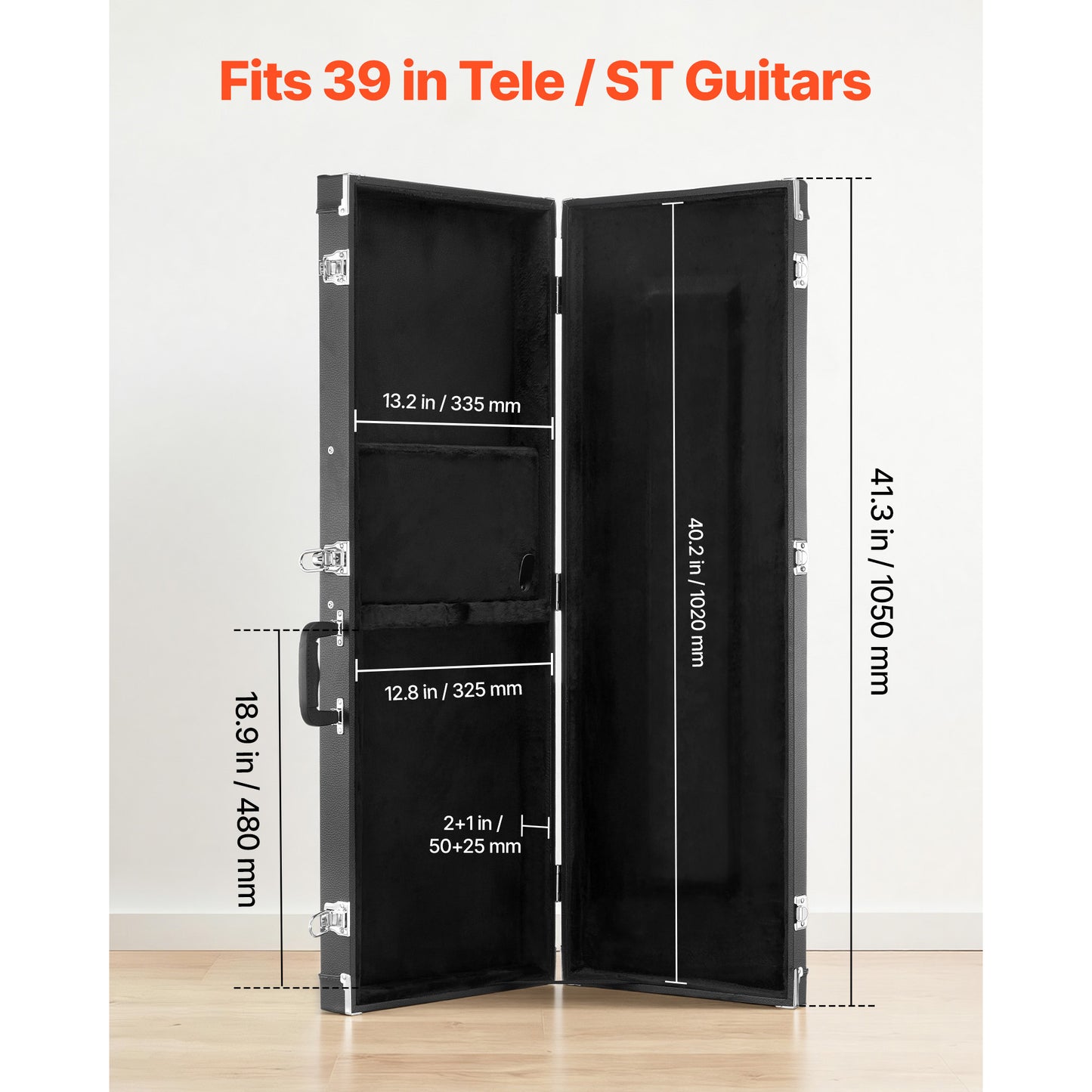 Electric Guitar Hard Case 41.3 Inch Wooden Protective Carrying Case with Lock for Tele/ST Guitars