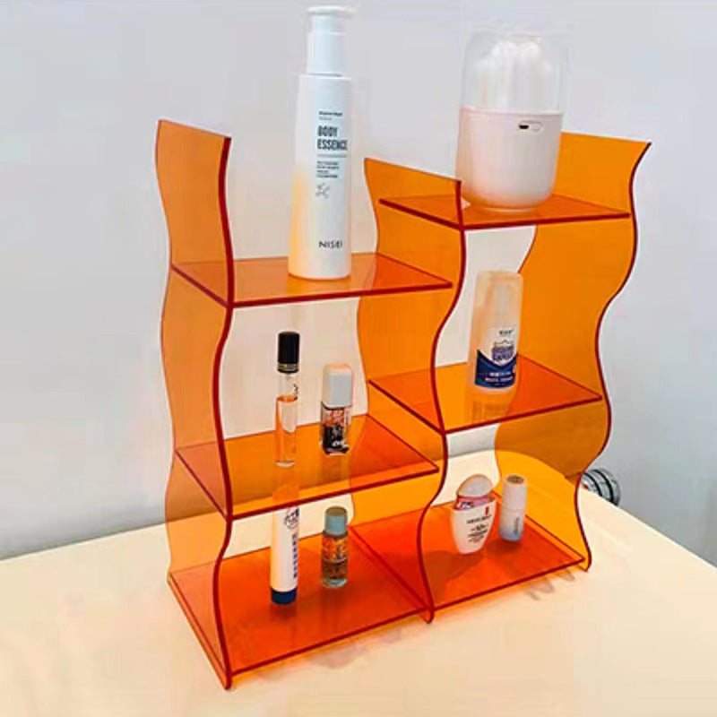 Wavy Acrylic Shelf with 3 Layers - Modern Dustproof Storage Rack for Living Room