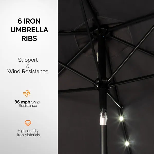 9ft Solar LED Patio Umbrella with Push Button Tilt & Crank - Gray