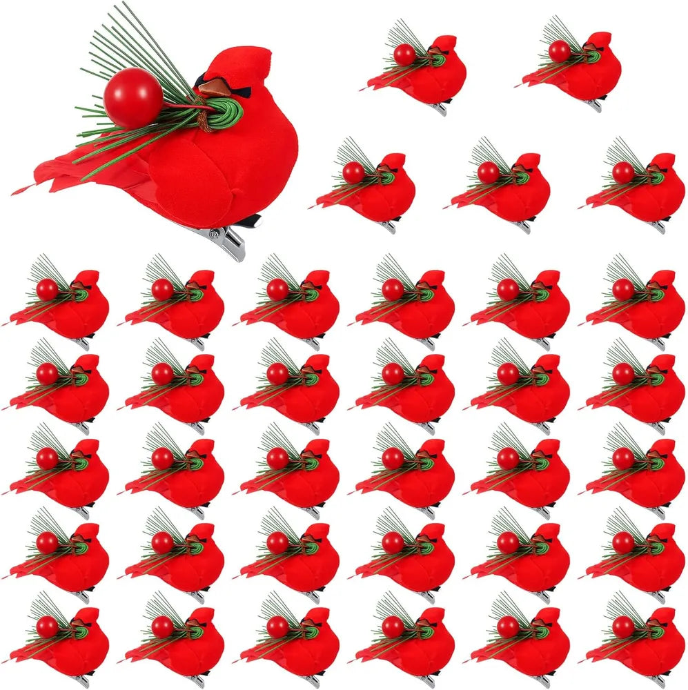 36 Pcs Red Cardinal Mini Ornaments with Clip for Christmas Tree