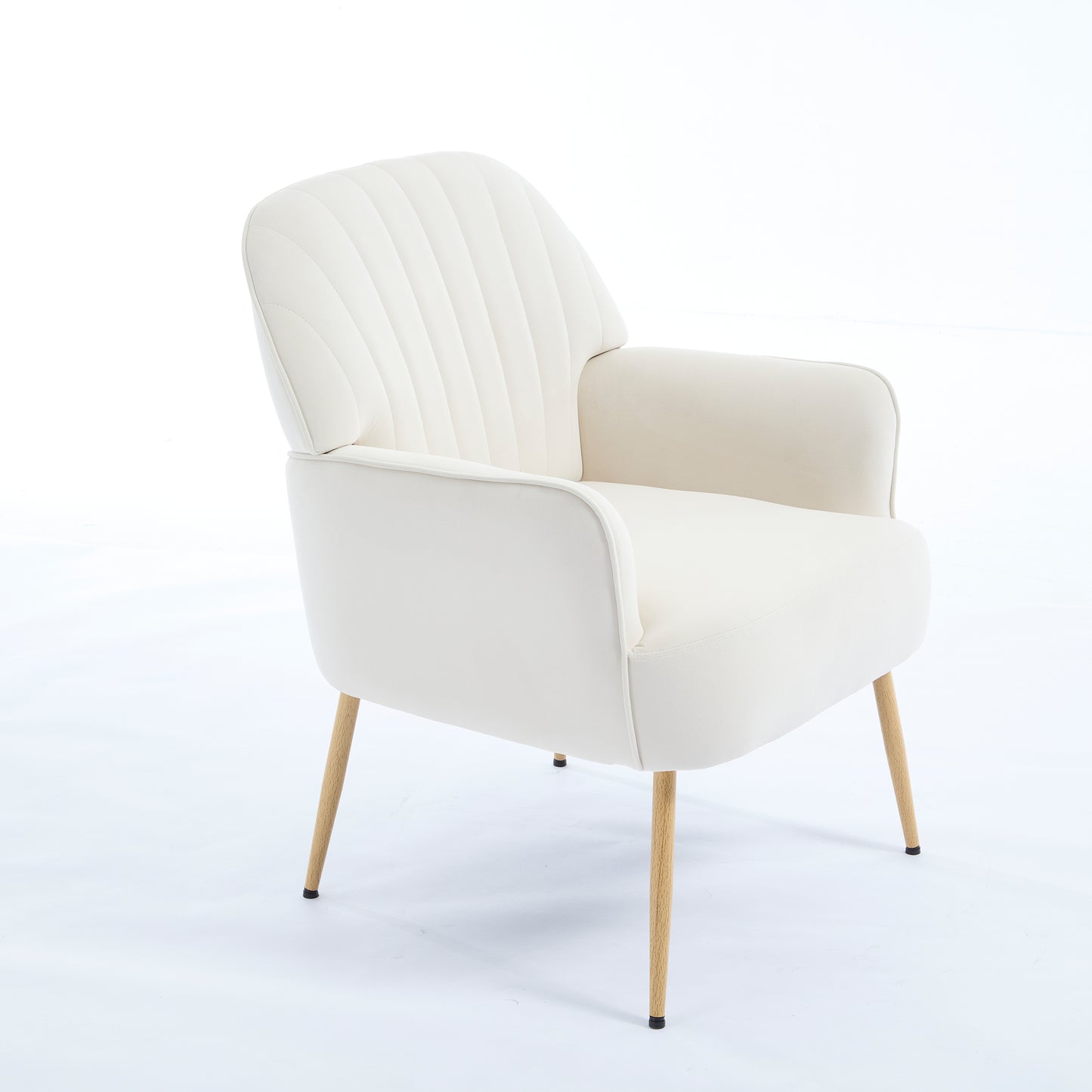Beige Velvet Accent Chair - Modern Upholstered Barrel Armchair