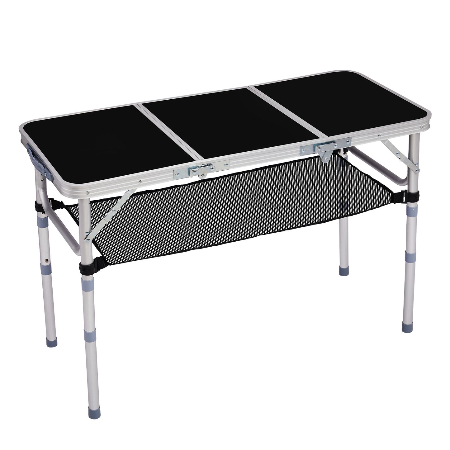 3ft Adjustable Height Foldable Camping Table with Storage Mesh - Black