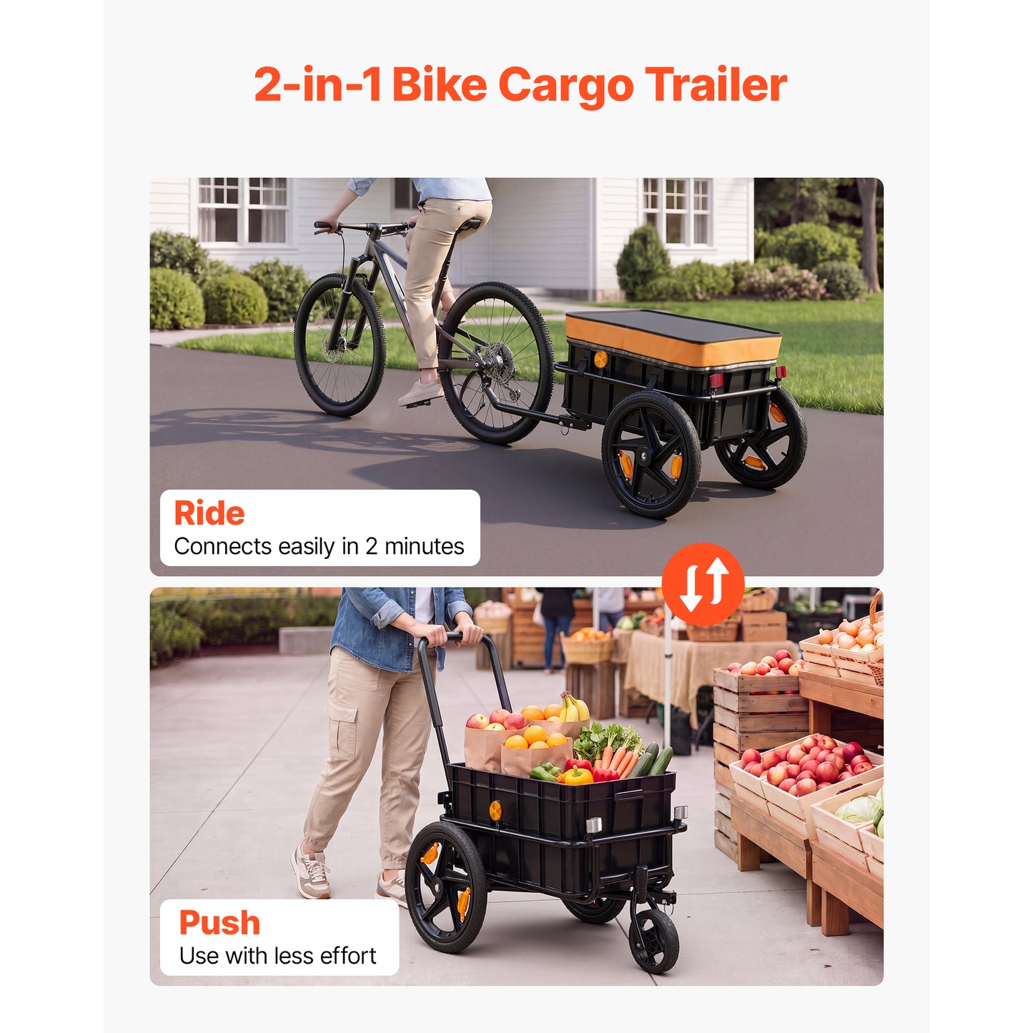 Heavy-Duty Bicycle Cargo Trailer 100Lbs with Waterproof Cover & Reflectors
