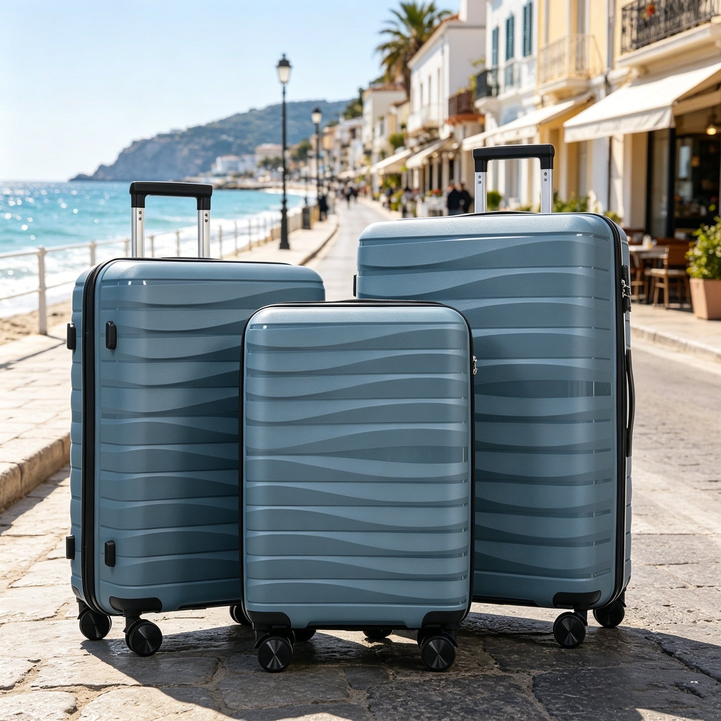 Premium 3-Piece Luggage Set with TSA Lock - 20, 24, 28 Inch, Grey-Blue