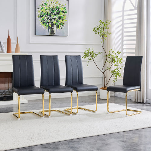 4-Pack PU Upholstered Dining Chairs - Black Modern Kitchen Side With
