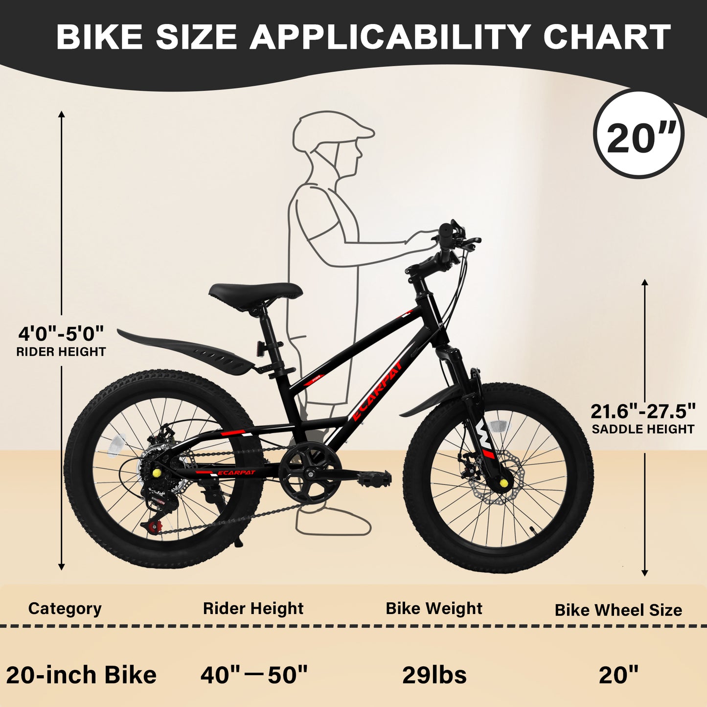 20-Inch Mountain Kids Bike for Boys & Girls, 7-Speed, Black