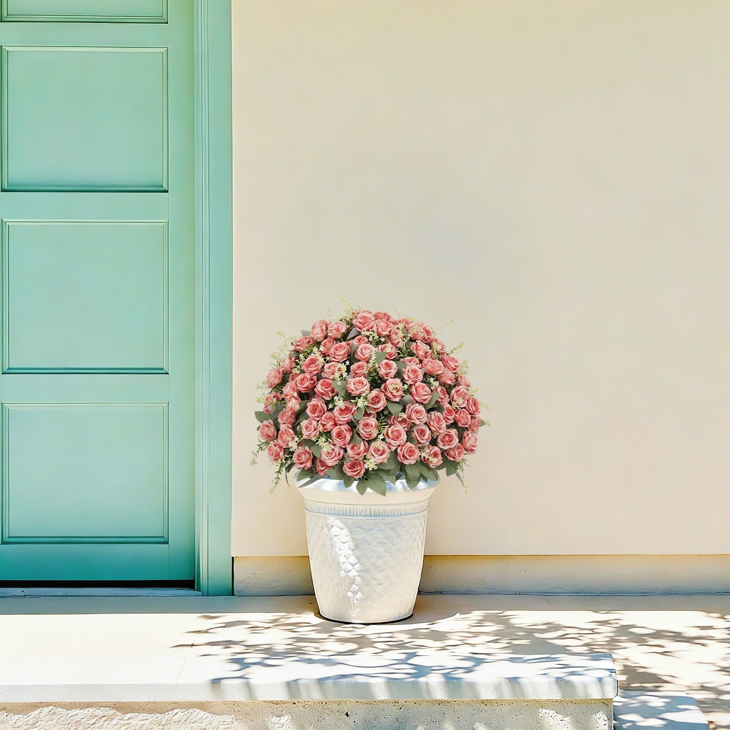 24-Inch Lifelike Artificial Rose Plant in Pot - Pink & Green